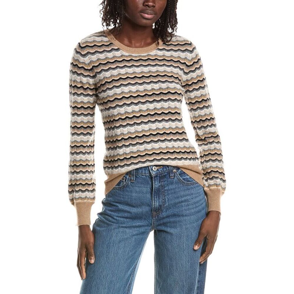 &Isla Womens  Cassie Wave Stitch 100% Cashmere Sweater, Brown